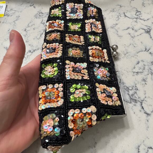 Nicole Lee Collection Beaded Sequined Clutch Granny Squares w Bead Strap - Picture 3 of 14